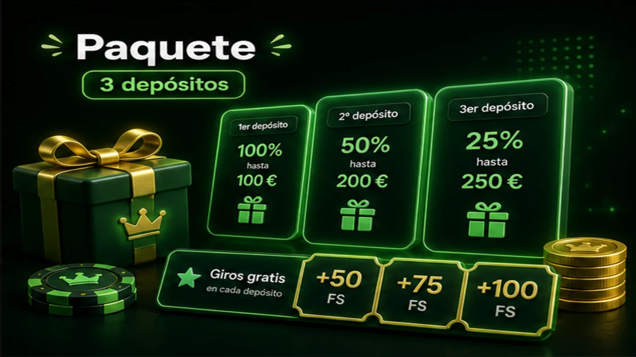 Banner del paquete de bienvenida de Oscarspin con tres depósitos